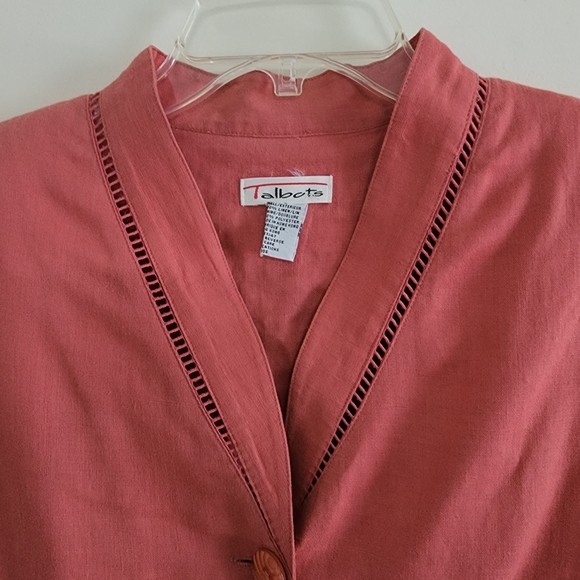 Talbot 100% Linen Coral Long Button Front Dress Size 8 - Picture 6 of 7